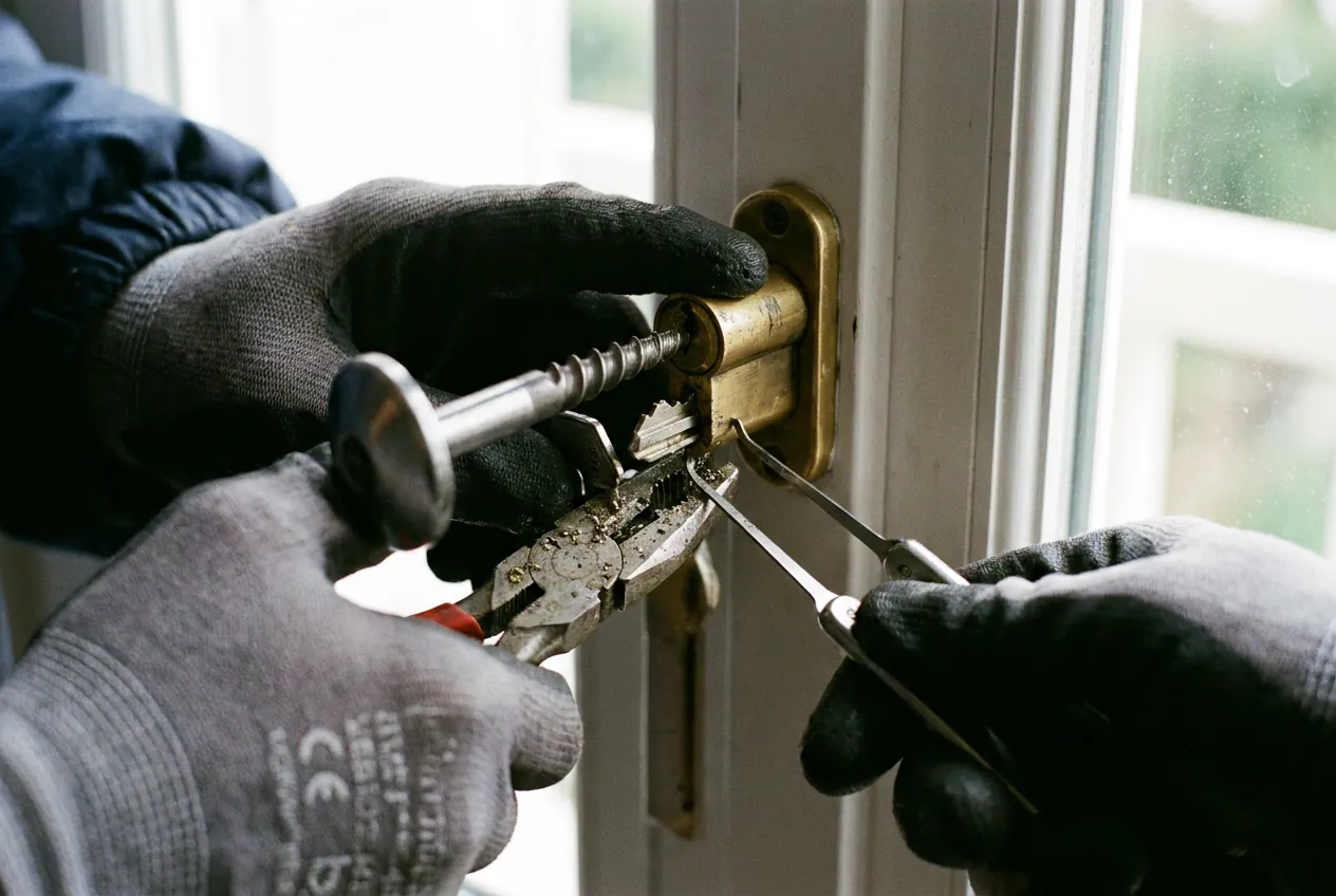 Cle cassee coincee dans un cylindre de serrure d'un logement a Epinay-sur-Orge